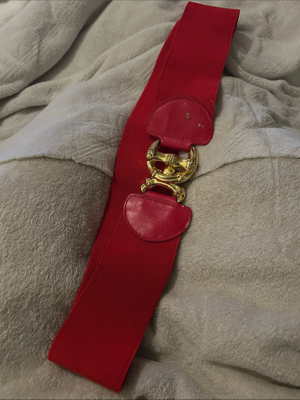 Red Elastic Waist Belt with Gold Buckle